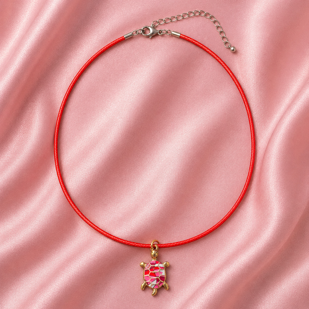 Pink Mosaic Turtle Necklace