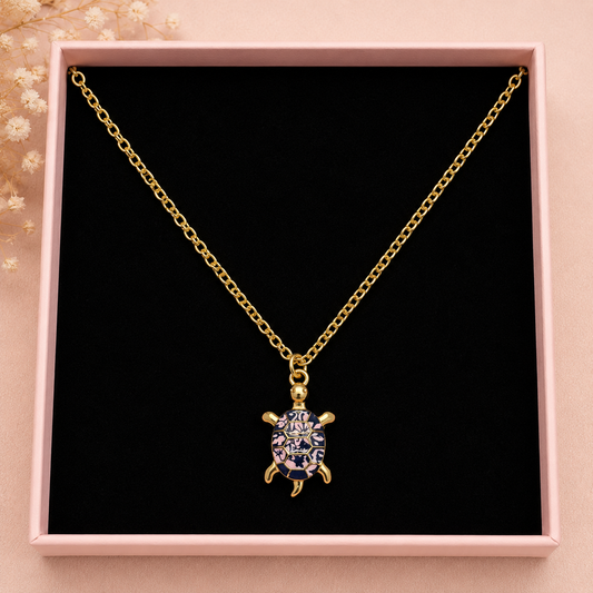 Pink Petal Turtle Necklace